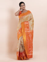 KAVVYA  BEIGE IKAT SILK SAREE